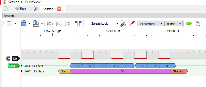 Step 1 — 0x55 single byte waveform
