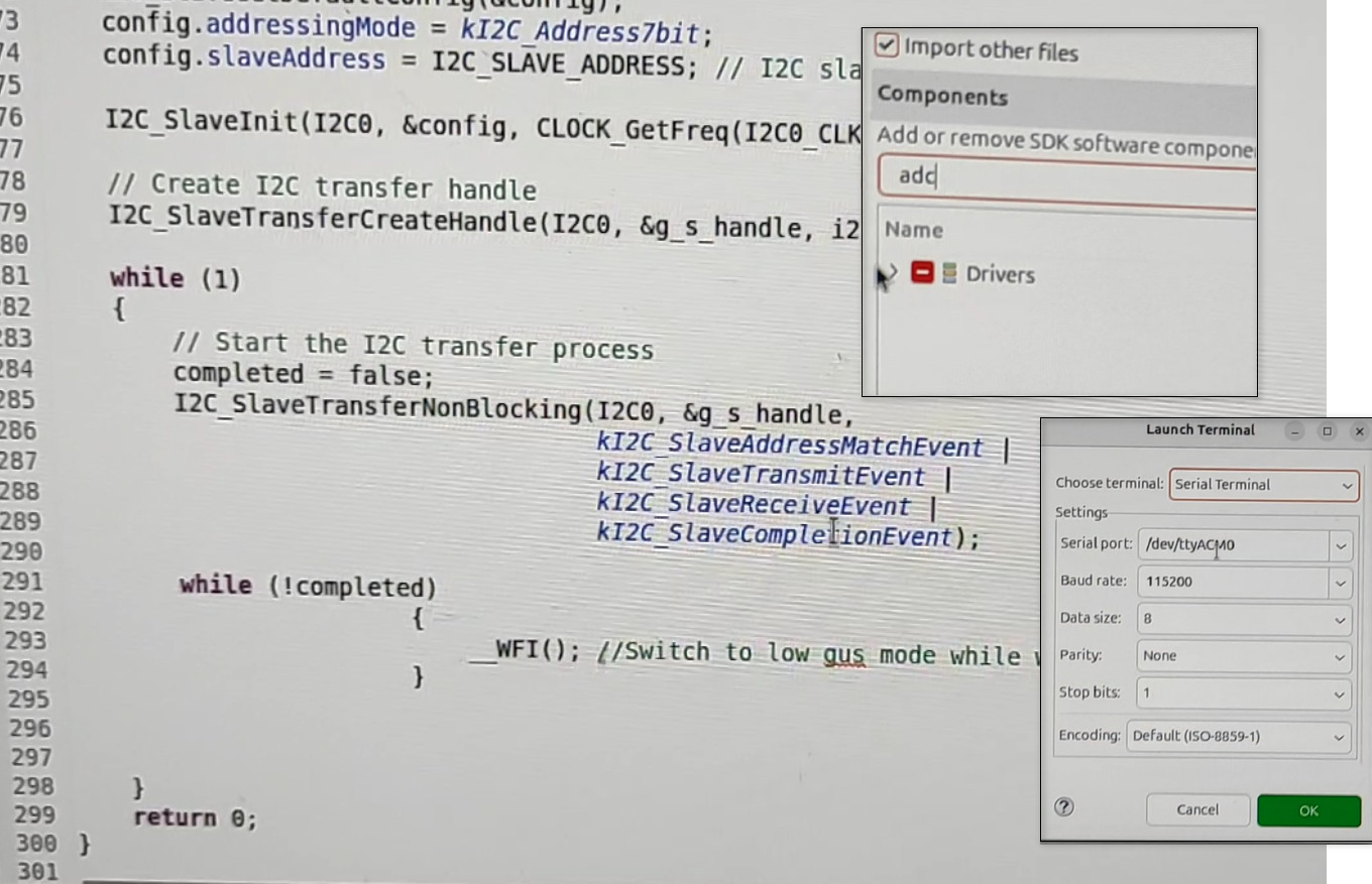 FRDM-K64F slave firmware in MCUXpresso IDE with ADC driver and terminal configuration